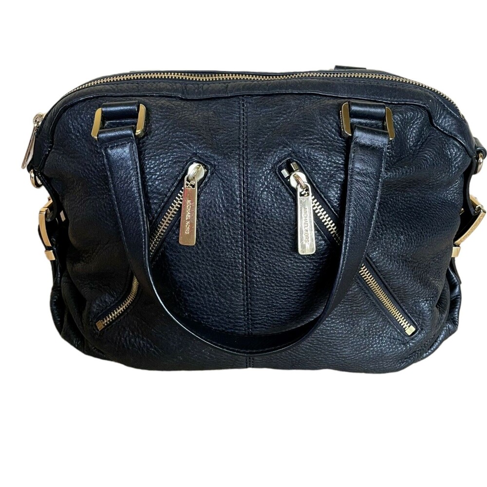 Michael Kors AQ-1206 Black Pebbled Leather Handbag Satchel - Authentic